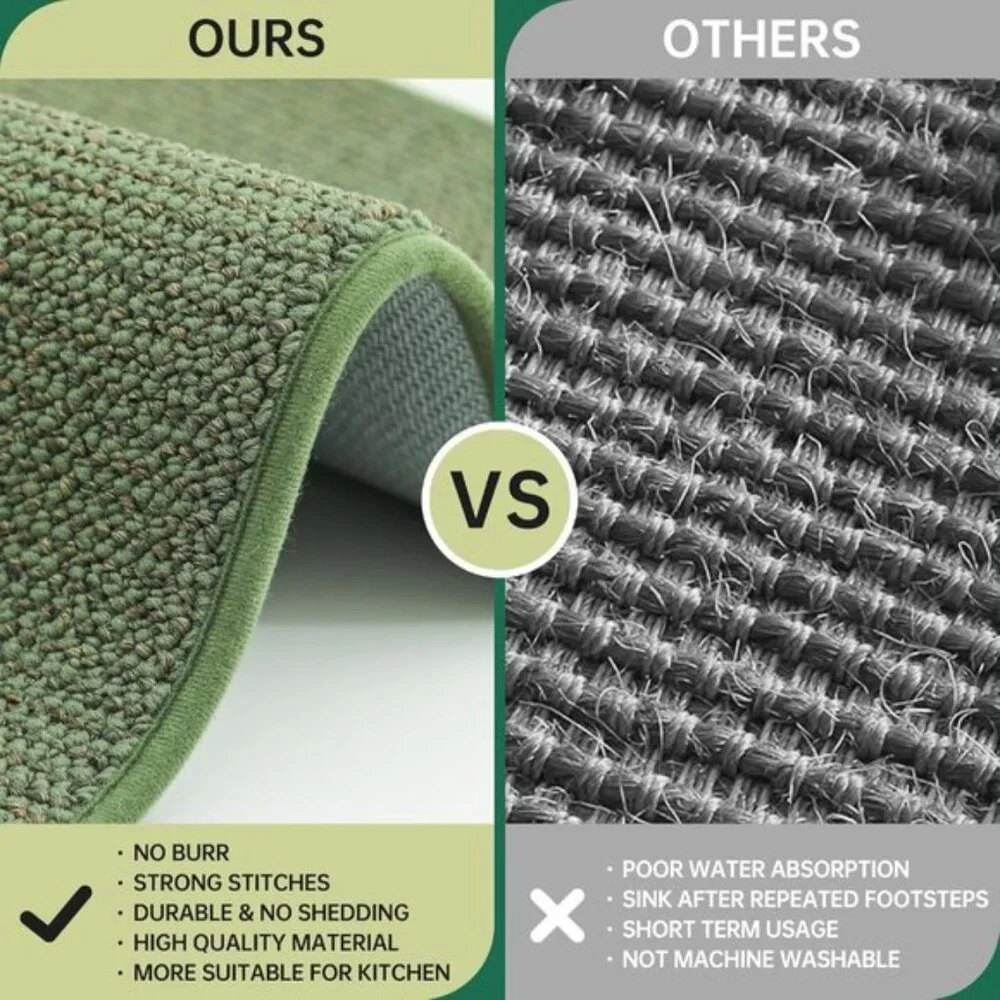 New Set of 2 Green Kitchen Rug, Non-Slip, Absorbent, Washable, Stain-Resistant